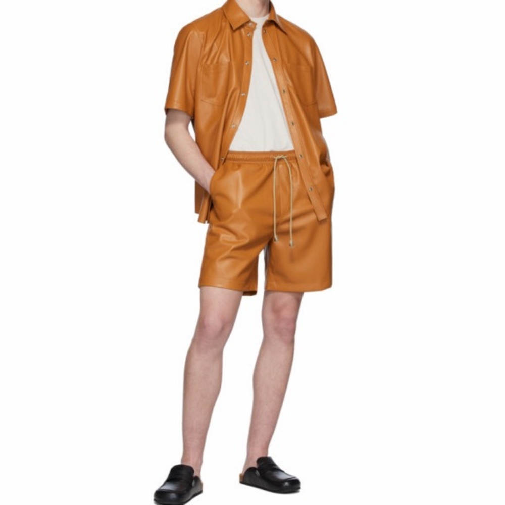 NWOT Nanushka Orange Vegan Leather Doxxi Men’s Shorts